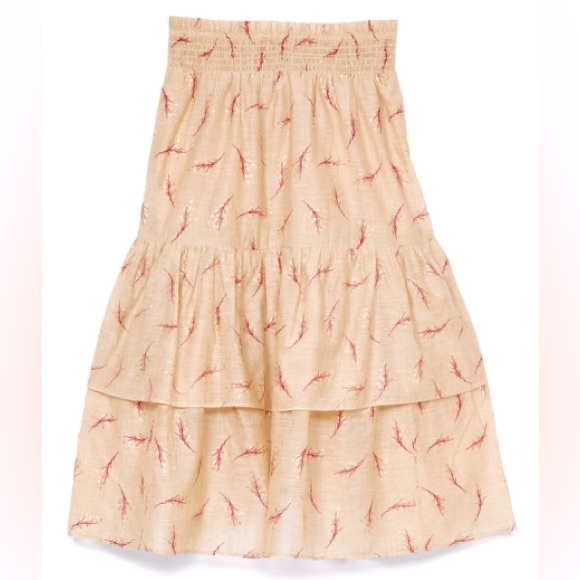 NWT Senlis Red & Gold Leaf Miranda Tiered Ruffle Midi Skirt, Size Medium - Picture 1 of 5